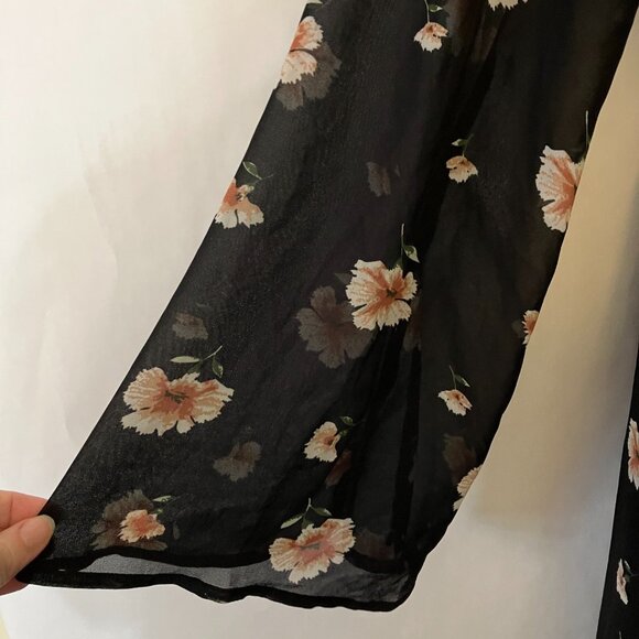 Missguided Women Black Floral Wrap Dress 14 Ruffle Boho Whimsigoth Cottagecore - Picture 4 of 9